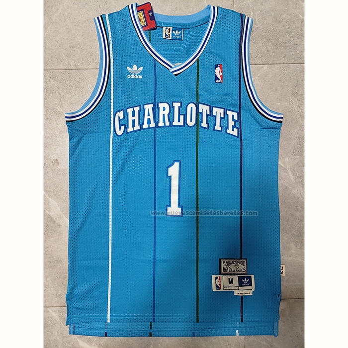 Camiseta Charlotte Hornets Muggsy Bogues NO 1 Retro Azul